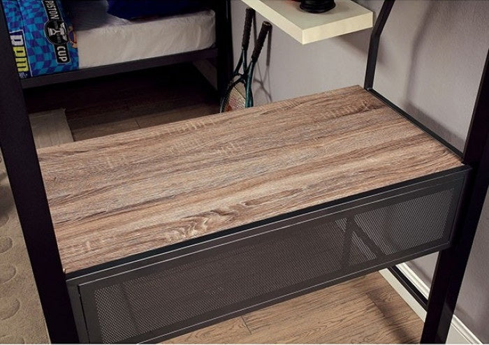 CM-BK1049 Ballarat gray and silver metal finish triple twin over twin over twin with workstation bunk bed set mercury row jamarion