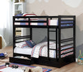 CM-BK588T-BK  California ii black wood finish mission style twin over twin bunk bed with front access ladder with 2 under bed drawers
