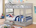 CM-BK588T-GY  California ii grey wood finish mission style twin over twin bunk bed with front access ladder with 2 under bed drawers