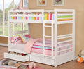 CM-BK588T-WH  California ii white wood finish mission style twin over twin bunk bed with front access ladder with 2 under bed drawers