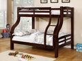 CM-BK618EX Solpine espresso wood finish twin over full bunk bed curved frame