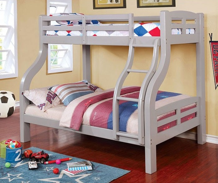 CM-BK618GY Solpine grey wood finish twin over full bunk bed curved frame