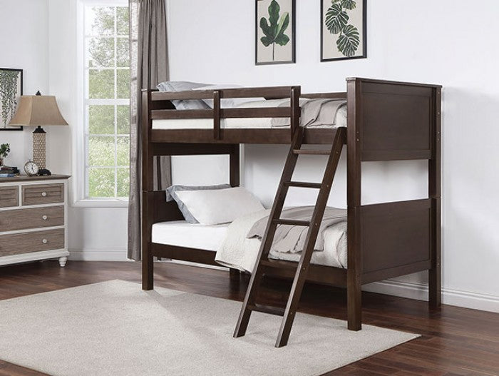 CM-BK658TT Gracie oaks stamos dark walnut finish wood twin over Twin bunk bed