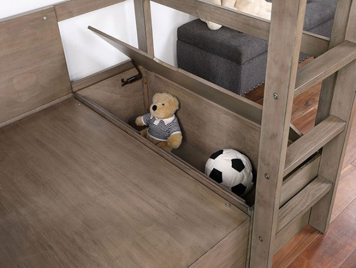CM-BK828GY Callistus warm grey finish wood twin loft bed with workstation