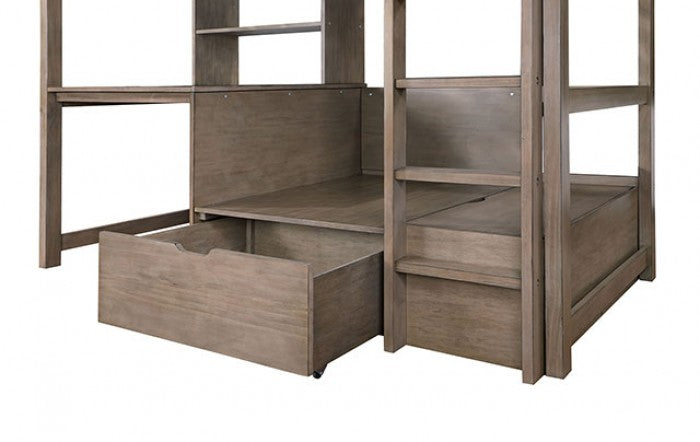 CM-BK828GY Callistus warm grey finish wood twin loft bed with workstation
