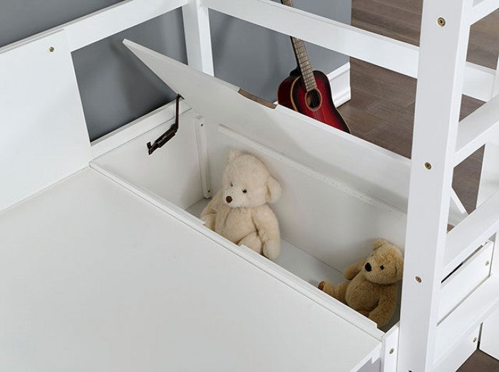 CM-BK828WH Callistus white finish wood twin loft bed with workstation