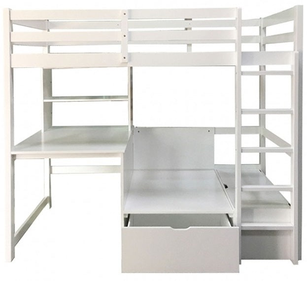 CM-BK828WH Callistus white finish wood twin loft bed with workstation