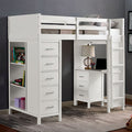 CM-BK970 Cassidy white finish wood twin loft bunk bed with bookcase , desk and drawers