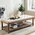 CM-BN5665BG Gracie oaks tayah antique brown finish wood beige linen tufted seat bedroom entry bench