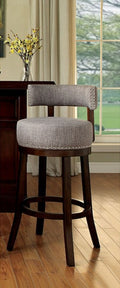 CM-BR6252LG Set of 2 lynsey light gray linen like fabric and dark oak finish wood bar stools