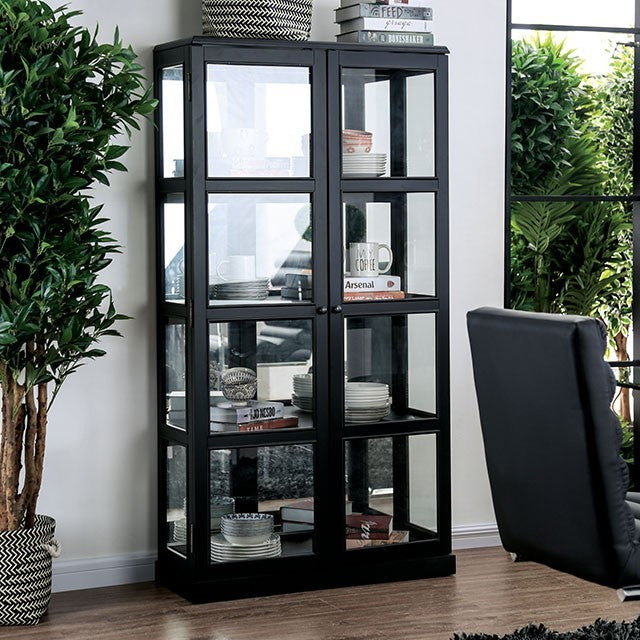 CM-CR140BK Gracie oaks rehkop black finish wood storage curio with 2 cabinet doors