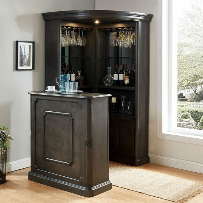 CM-CR142GY-142GY-BT Voltaire gray finish wood bar table and curio cabinet
