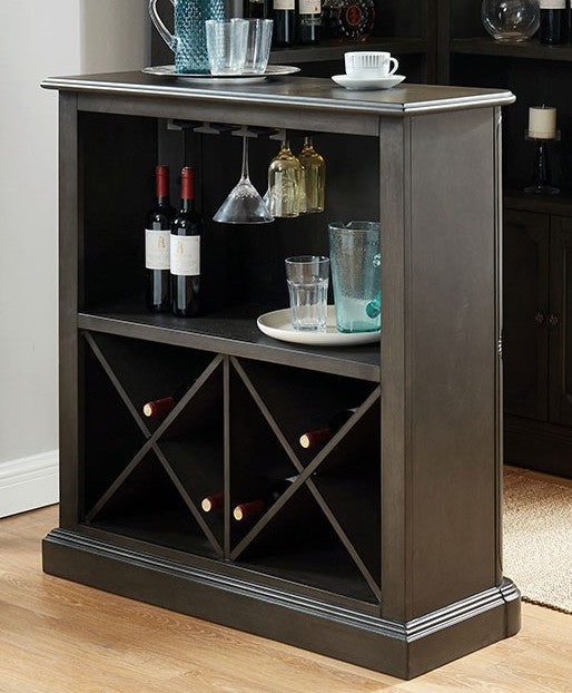 CM-CR142GY-BT Voltaire gray finish wood bar unit wine bottle rack and glass racks