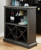 CM-CR142GY-BT Voltaire gray finish wood bar unit wine bottle rack and glass racks