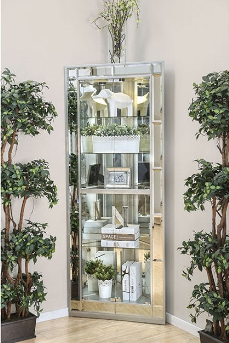 CM-CR151 Darby home co gallaher aldena silver glass and mirror corner storage curio cabinet