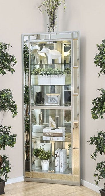 CM-CR151 Darby home co gallaher aldena silver glass and mirror corner storage curio cabinet