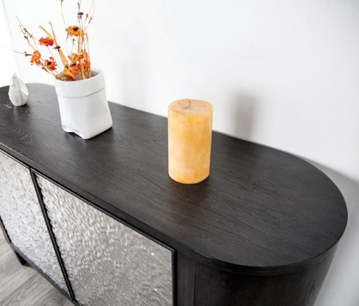 FM39004ES-SV2 Sterling west ash gray finish wood contemporary server sideboard buffet cabinet dented stainless steel panels