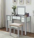 CM-DK6385SV 2 pc Rosdorf park salyer joyce silver finish wood make up bedroom vanity set