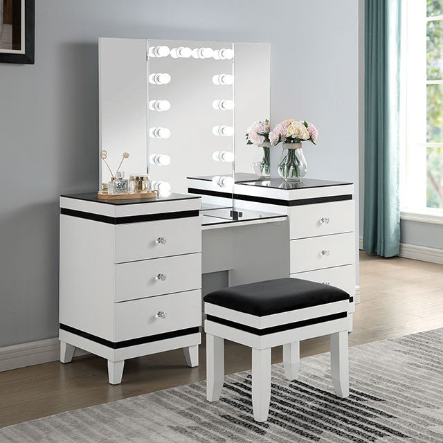 CM-DK824WH 3 pc Rosdorf park sheffield madonna two tone white and black finish wood make up bedroom vanity set