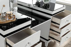 CM-DK824WH 3 pc Rosdorf park sheffield madonna two tone white and black finish wood make up bedroom vanity set