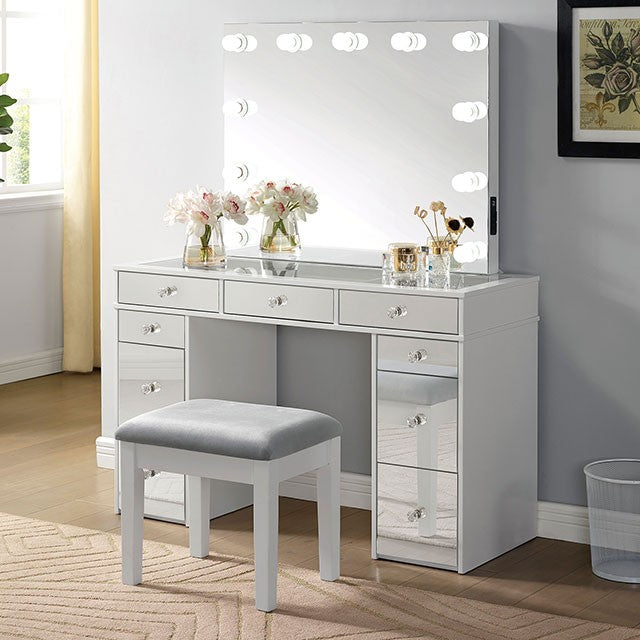 CM-DK928 3 pc Rosdorf park sheffield margret white and grey finish wood make up bedroom vanity set