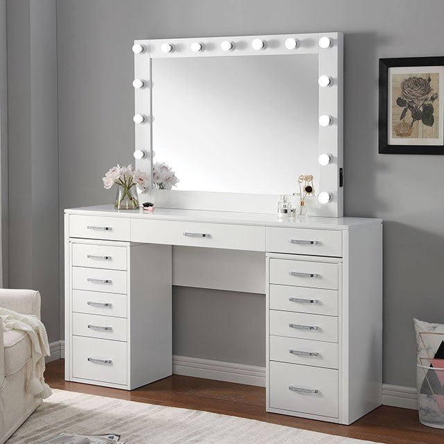 CM-DK933WH 2 pc Aphrodite white finish wood bedroom vanity make up set LED lighted mirror