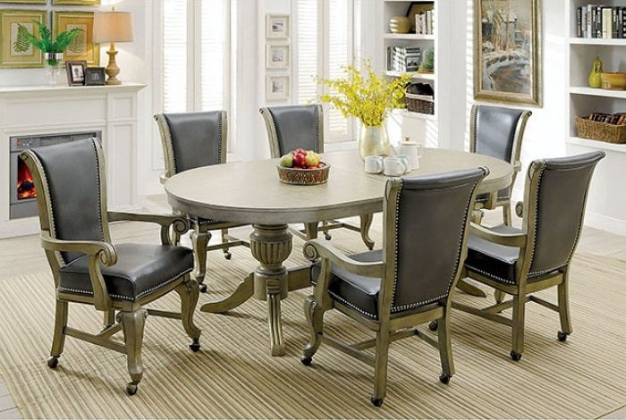 CM-GM367GY 7 pc melina gray finish wood contemporary style oval poker game/ dining table set