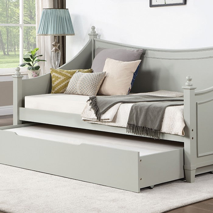 CM1477GY House of Hampton lycoris light grey finish wood twin day bed poster design finials
