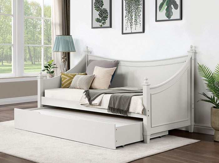 CM1477WH House of Hampton lycoris white finish wood twin day bed poster design finials