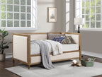 CM1750BG Chiron beige tufted linen like fabric light oak finish wood frame twin size day bed nail head trim