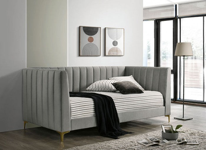 CM1930LG  House of Hampton Neoma light grey flannelette fabric upholstered twin day bed modern style