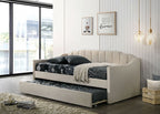 CM1931BG  2 pc House of Hampton Kosmo beige flannelette channel tufted fabric upholstered twin day bed modern style