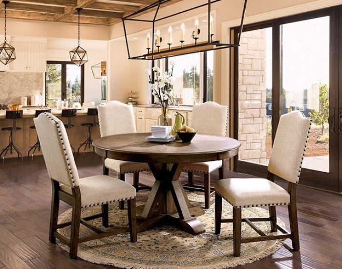 CM3014RT-5PC 5 pc One allium way lowell julia rustic natural tone finish 54" round dining table set