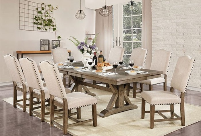 CM3014T-7PC 7 pc One allium way katarina julia rustic natural tone finish trestle base dining table set