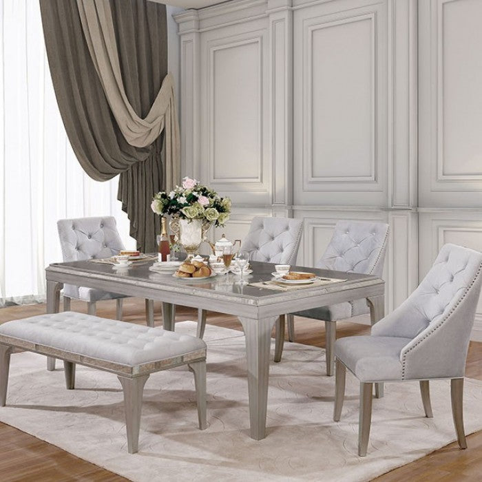 CM3020T 7 pc One allium way arthur diocles silver finish wood dining table set with antique mirror inserts