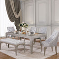 CM3020T 7 pc One allium way arthur diocles silver finish wood dining table set with antique mirror inserts