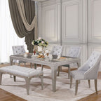 CM3020T 7 pc One allium way arthur diocles silver finish wood dining table set with antique mirror inserts