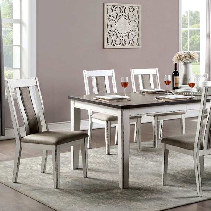 CM3142T-7PC 7 pc halsey country style two tone dark walnut weathered white finish wood dining table set