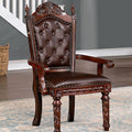 CM3144AC Set of 2 Rosdorf park Canyonville cherry brown finish wood arm chairs with tufted backs and faux leather upholstery