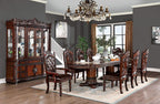 CM3144T-7PC 7 pc Rosdorf park Canyonville cherry brown finish wood double pedestal dining table set carved accents
