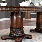 CM3144T-7PC 7 pc Rosdorf park Canyonville cherry brown finish wood double pedestal dining table set carved accents