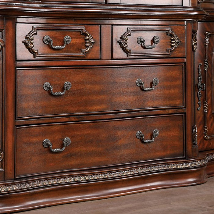 CM3145HB 2 pc Alcott hill montcalm normandy brown cherry finish wood hutch and buffet curio china cabinet