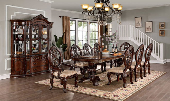 CM3145T-7pc 7 pc Alcott hill montcalm normandy brown cherry finish wood double pedestal dining table set