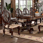 CM3145T-7pc 7 pc Alcott hill montcalm normandy brown cherry finish wood double pedestal dining table set