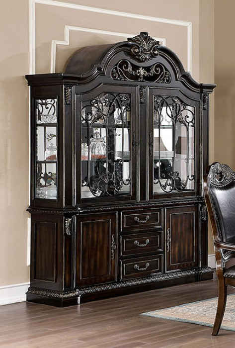 CM3146HB Lombardy traditional style walnut finish wood dining hutch and buffet cabinet