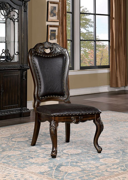 CM3146-SC Set of 2 Lombardy walnut finish wood side chairs with faux leather upholstery