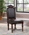 CM3147SC  Set of 2 Picardy cherry brown finish wood side chairs with faux leather upholstery and metal accents