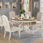 CM3150WH-RT 5 pc August grove abbottstown arcadia rustic antique white finish wood 60" round dining table set