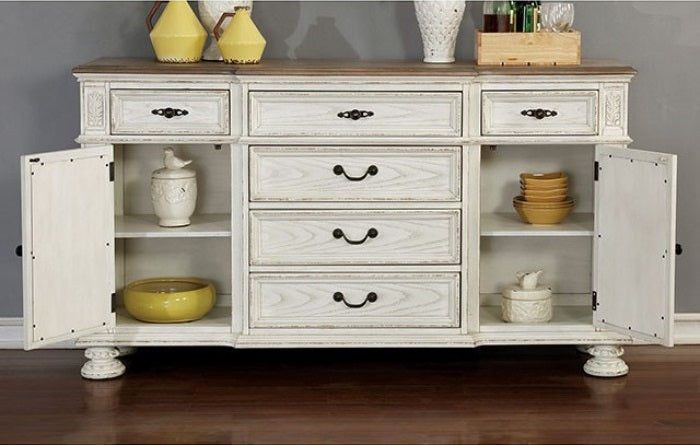 CM3150WH-SV Arcadia antique white finish wood dining sideboard server buffet table