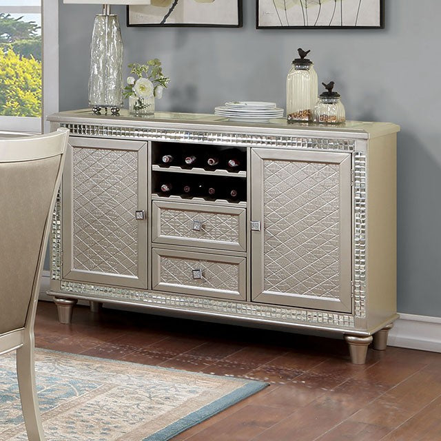 CM3158SV  Rosdorf park Adelina champagne finish wood buffet server sideboard cabinet glass and mirror top